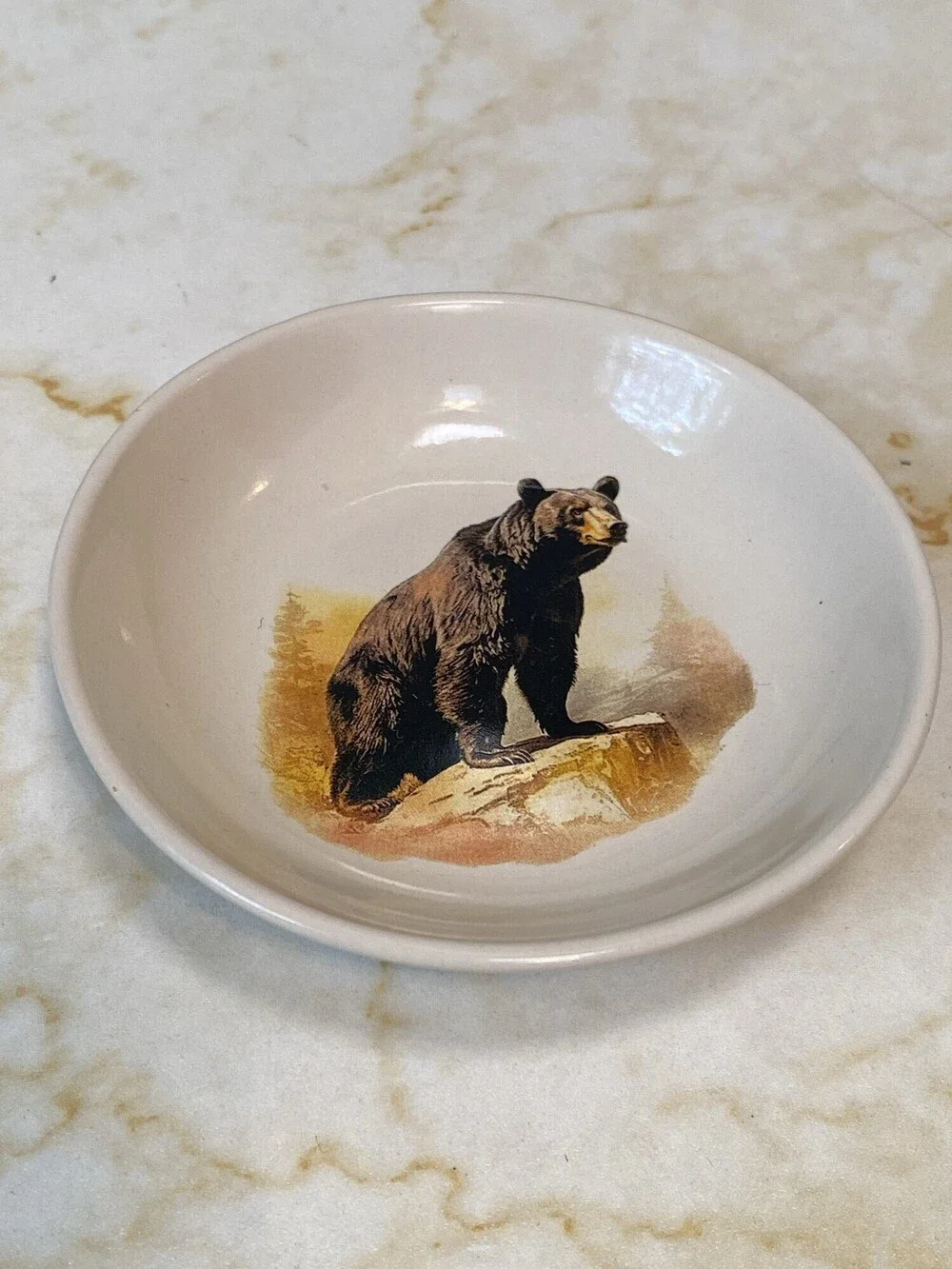 New Open Road Brand Country Autumn Bear Ceramic Trinket Dish Tea Rest 4 Inch NWT